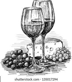 Wine glasses and cheese