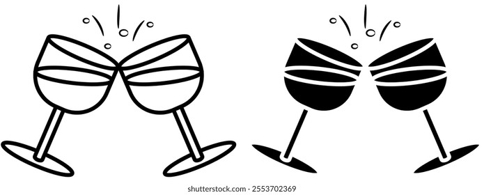 Wine glasses clinking together in black and white versions, party or celebration element