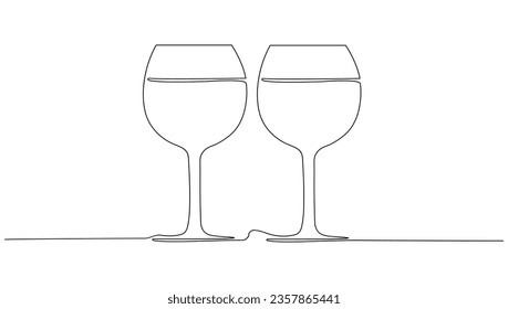 Línea continua de copas de vino dibujada. Ilustración vectorial aislada en blanco.
