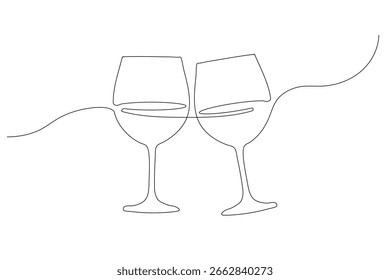 Copas de vino en estilo de línea continua, Ilustración vectorial.