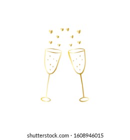 Wine glasses doodle element. Valentines day element