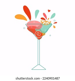 Wine glasses. Doodle style vector icons. Bright color illustrations with alcoholic drinks on an isolated background.	