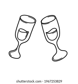 Wine glasses Doodle vector icon. Drawing sketch illustration hand drawn cartoon line.