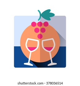 wine glasses and grapes holiday celebrating vector flat icon  