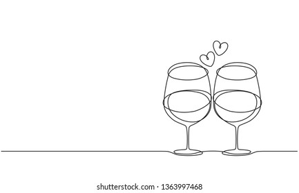 Wine glasses and heart. Line drawing