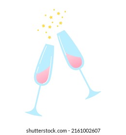 Wine glasses icon. Cartoon illustration of two cheering glasses of pink wine isolated on a white background. Vector 10 EPS.
