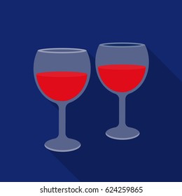 Wine glasses icon in flat style isolated on white background. Romantic symbol stock vector illustration.