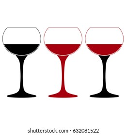 Wine glasses icon set. Black and red. Vector illustration.