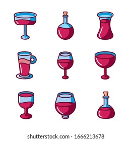 wine glasses icon set over white background, fill style, vector illustration