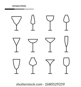 Diseño de Vector de conjunto de iconos de copas de vino.