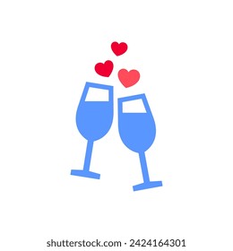 Wine glasses icon or Valentine's day symbol, holiday sign designed for celebration, vector trendy modern style.