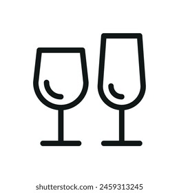 Wine glasses isolated icon, glasses set vector symbol with editable stroke