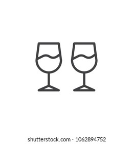 Wine glasses outline icon. linear style sign for mobile concept and web design. Two Glasses simple line vector icon. Symbol, logo illustration. Pixel perfect vector graphics