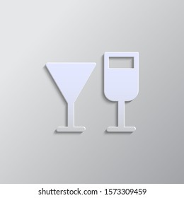 Wine glasses paper style, vector icon. Grey color vector background