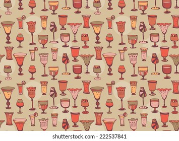 Wine glasses pattern and decorative paper. Bar and pub design. Vector illustration