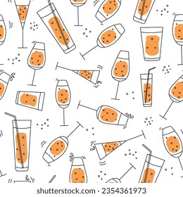 Wine glasses Pattern. Glasses for wine.  Glass goblets with alcoholic drinks. Champagne, holiday. Doodle style. Seamless background. Vector graphics.