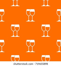 Wine glasses pattern repeat seamless in orange color for any design. Vector geometric illustration