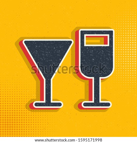 Wine glasses pop art, retro icon. Vector illustration of pop art style