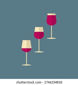 gafas de vino con vino tinto vertido, concepto de tres vertidos diferentes, vector diseñado en plano