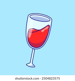 Wine Glasses With Red Wine Cartoon Vector Icon Illustration. Wedding Decoration. Flat Cartoon Style 