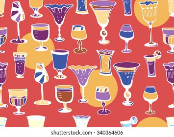 Wine glasses seamless pattern and decorative paper for holiday packages and Christmas gifts. Wrapping paper for wine shop. Bar, restaurant and pub design. Vector illustration