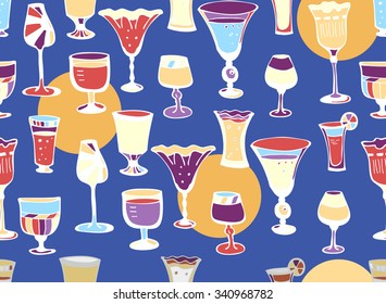Wine glasses seamless pattern and decorative paper for holiday packages and Christmas gifts. Wrapping paper for wine shop. Bar, restaurant and pub design. Vector illustration
