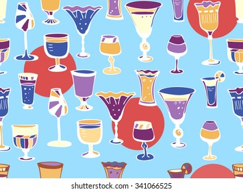Wine glasses seamless pattern and decorative paper for holiday packages and Christmas gifts. Wrapping paper for wine shop. Bar, restaurant and pub design. Vector illustration