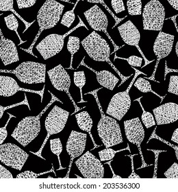 Wine glasses seamless pattern, winery theme seamless background, vector, hand drawn lines textures used.