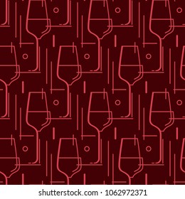Wine glasses.  Seamless vector pattern in modern line style. Design element  for winery, tasting, wine list.