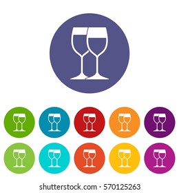 Wine glasses set icons in different colors isolated on white background