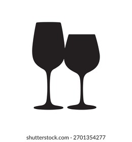 Diseño plano de la ilustración del Vector de la silueta de las copas de vino sobre fondo blanco