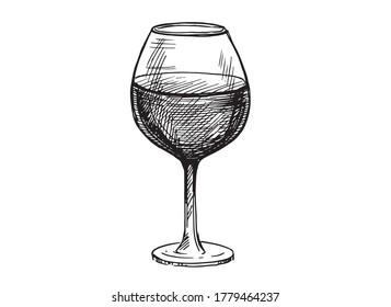 Wine glasses sketch vector illustration. Hand drawn label design elements.