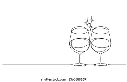 Wine glasses and sparkles. A pair of glasses. Sketch. Line drawing. Doodle