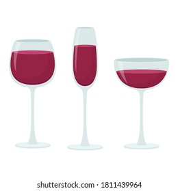 Ilustración de diseño vectorial de lentes de vino aislada en fondo blanco