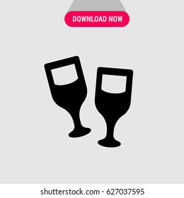Wine Glasses Vector Icon, The symbol of glasses of red wine. Simple, modern flat vector illustration for mobile app, website or desktop app 