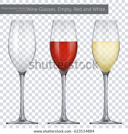 Wine Glasses. Vector illustration of 3 Wine Glasses. One empty and others with red and white wine.