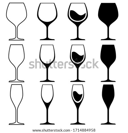 Wine Glasses Vector Illustration Set on White