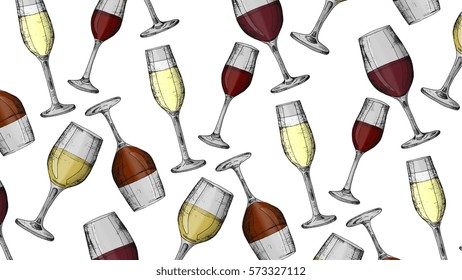 Wine glasses vector illustration sketch style pattern