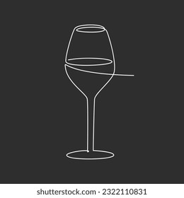 Wine glasses vector one line continuous drawing. illustration. Hand drawn linear silhouette. Minimal design element for print, banner, card, wall art poster, brochure, white icon on black background.