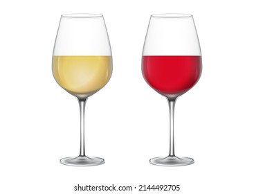 Weinbrille mit Weiß- und Rotwein. Vektorgrafik von Weingläsern einzeln auf weißem Hintergrund