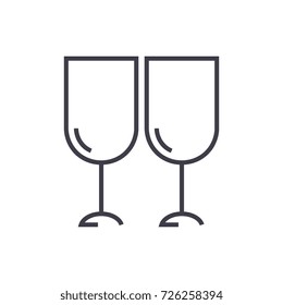 wine glasses, winery vector line icon, sign, illustration on background, editable strokes