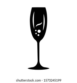 Wine glyph icon. Tulip wineglass. Champagne. Alcohol beverage. Party cocktail. Sweet aperitif drink. Tableware, glassware. Silhouette symbol. Negative space. Vector isolated illustration