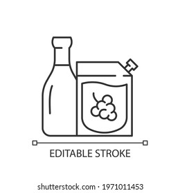 Wine to go linear icon. Alcohol ordering. Red, white wine. Moderate drinking. Good heart health. Thin line customizable illustration. Contour symbol. Vector isolated outline drawing. Editable stroke