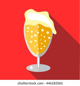 Wine goblet of beer icon in flat style on a red background