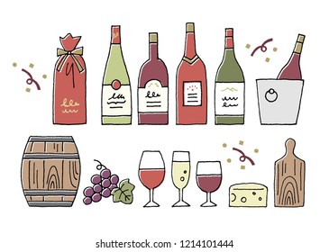 wine goods hand drawn
