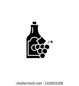 Wine and grape black icon concept. Wine and grape flat  vector symbol, sign, illustration.