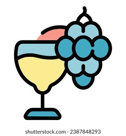 Wine grape glass icon outline vector. Taste alcohol. Sommelier party color flat