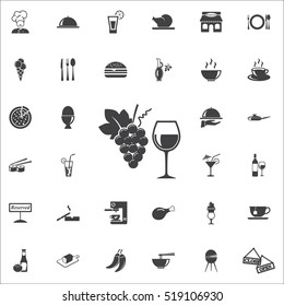 wine and grape icon on the white background. restaurant set of icons