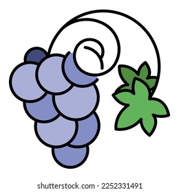 Wine grape icon. Outline wine grape vector icon color flat isolated on white
