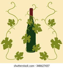 wine and grape leaves